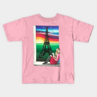 Love letter with a view of the Eiffel Tower Kids T-Shirt